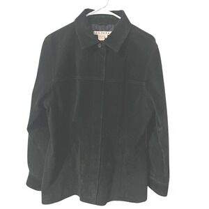 Women's Black A.M.I. 100% Leather‎ Button Down Long Sleeve Shacket Size Large